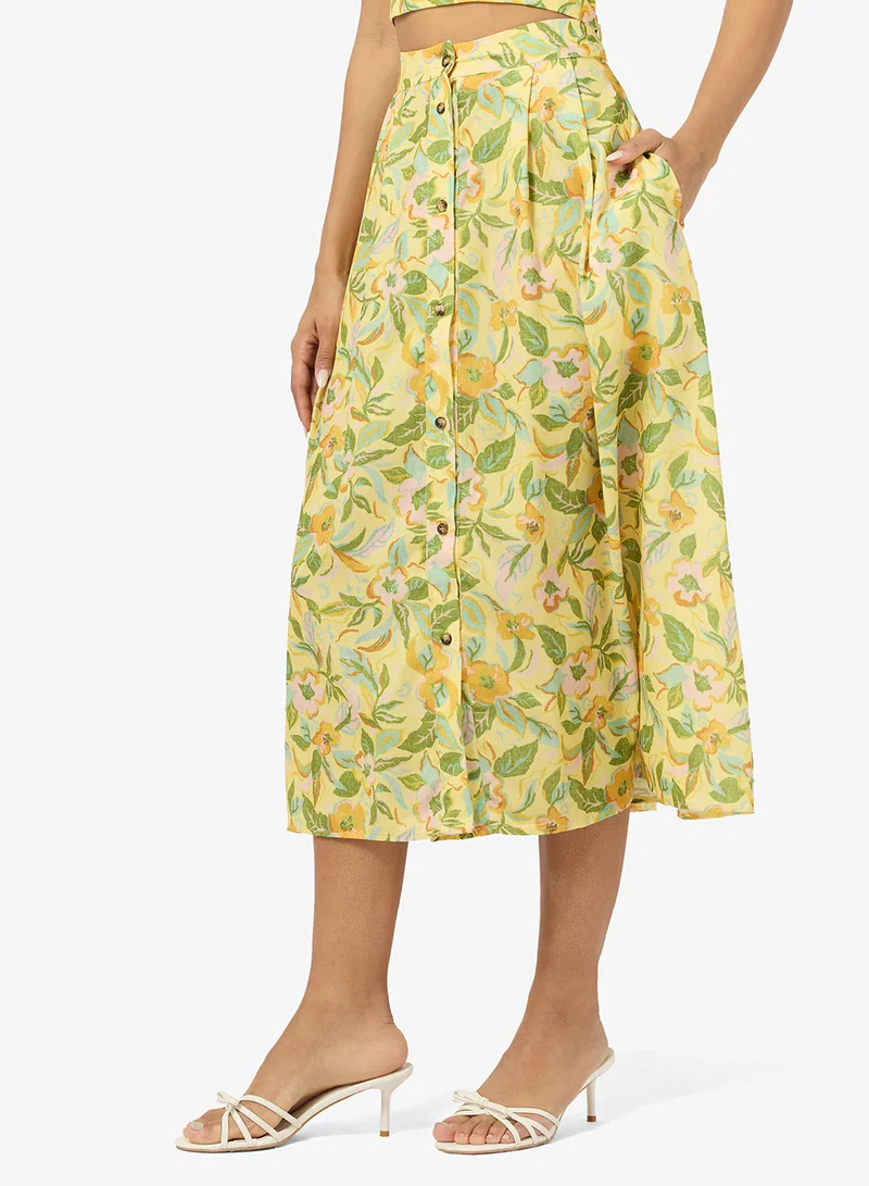 Ginger  Lemon Strappy Crop Top & A Line Midi Skirt Coord Set for Women | Best Price UAE